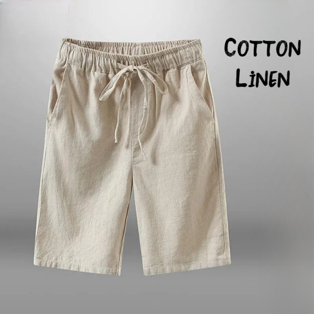 Short Linen Drawstring - Męskie spodenki męskie bawełniane lniane na