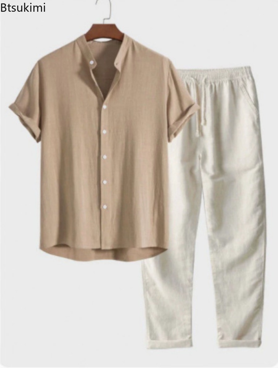 Short Linen Drawstring - Męski zestaw plażowy na lato 2026,