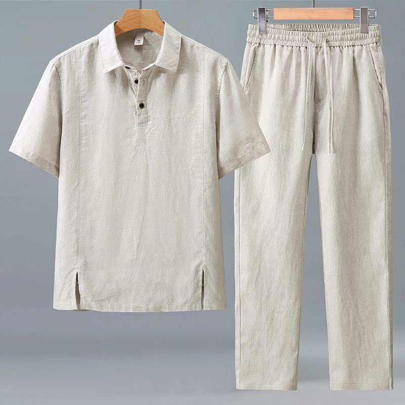 Short Linen Drawstring - Moda wiosna/lato Retro Sportowy Zestaw z