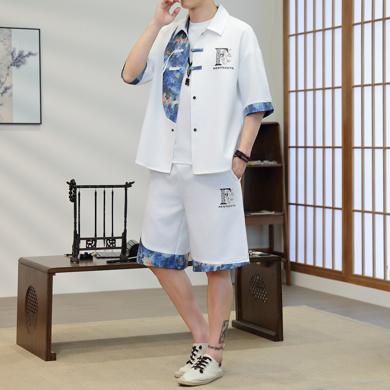 Resort Shirt Floral - Letni męski zestaw kimono dwuczęściowy z