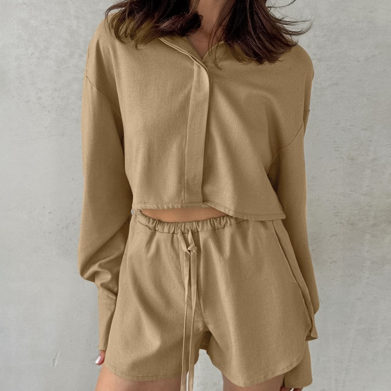    Damski dwuczęściowy komple – Short Linen Drawstring recenzja i cena