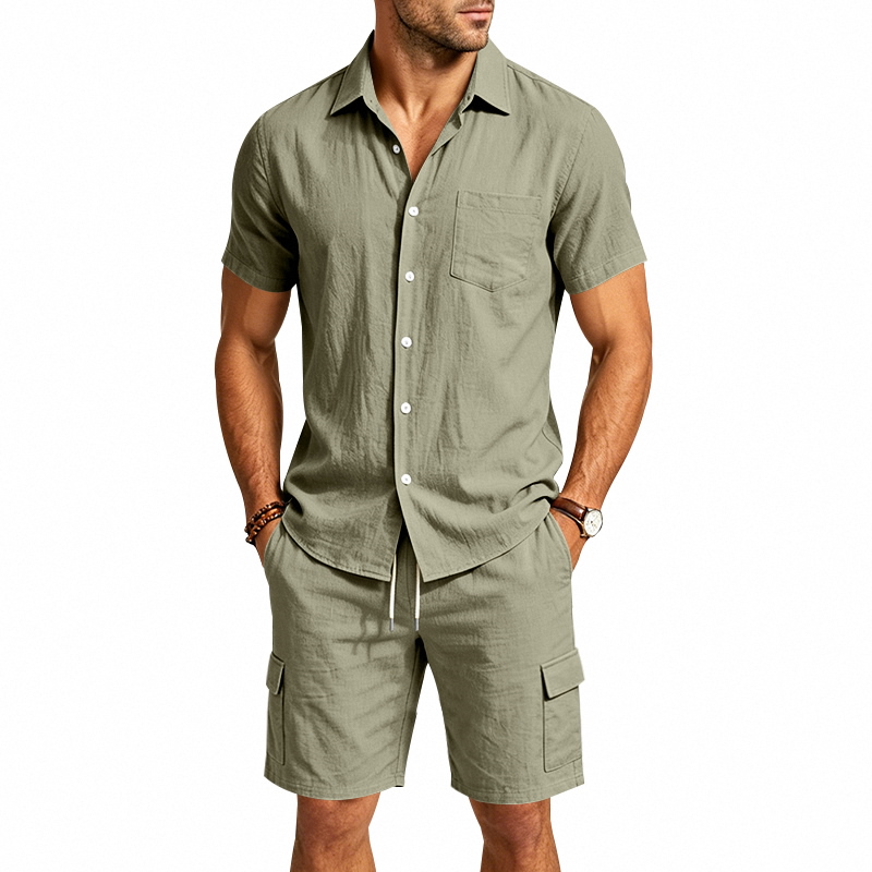 Męski letni lniany dwuczęściow – Short Linen Drawstring recenzja i cena